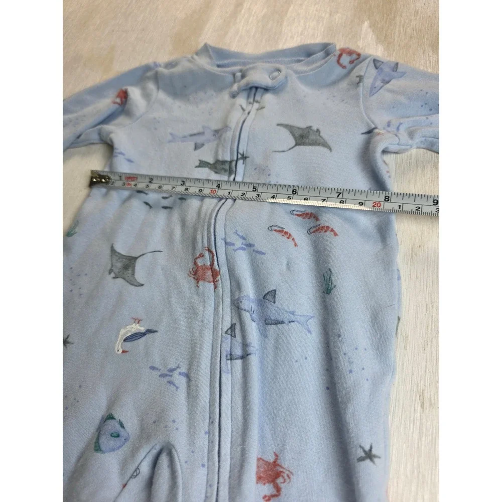 Carters Baby Boy 3M Blue Sea Life Shark Stingray 2-Way Zip Footed Sleeper Pajama
